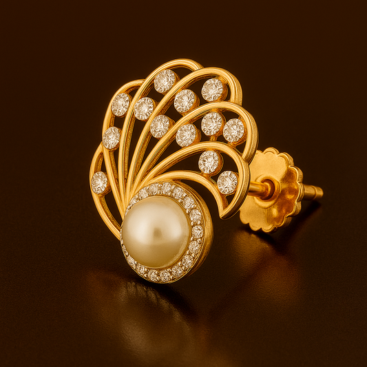 Ladies Pearl &  Diamond Feather Earrings