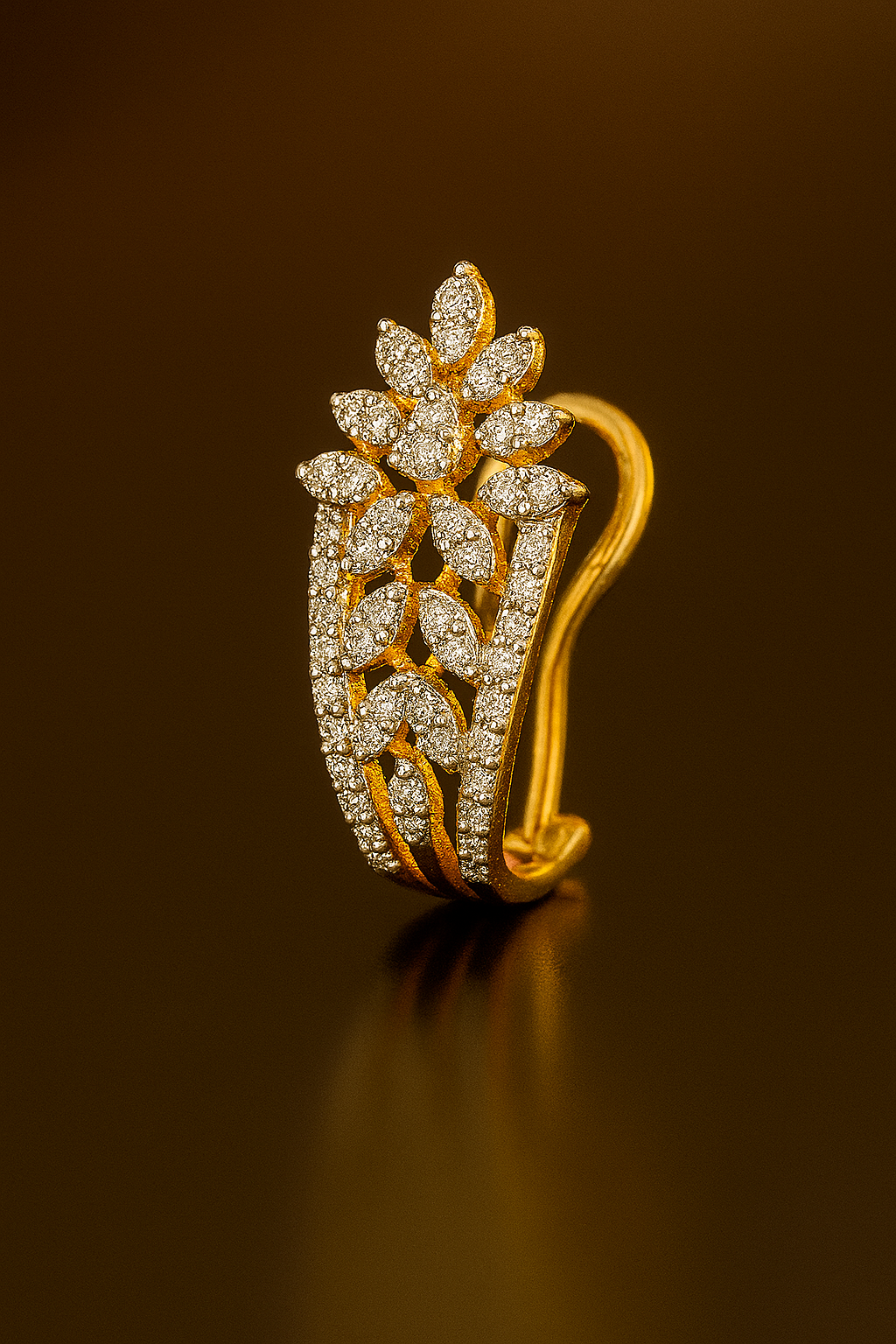Ladies Floral Diamond Hoop Earrings