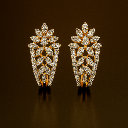 Ladies Floral Diamond Hoop Earrings