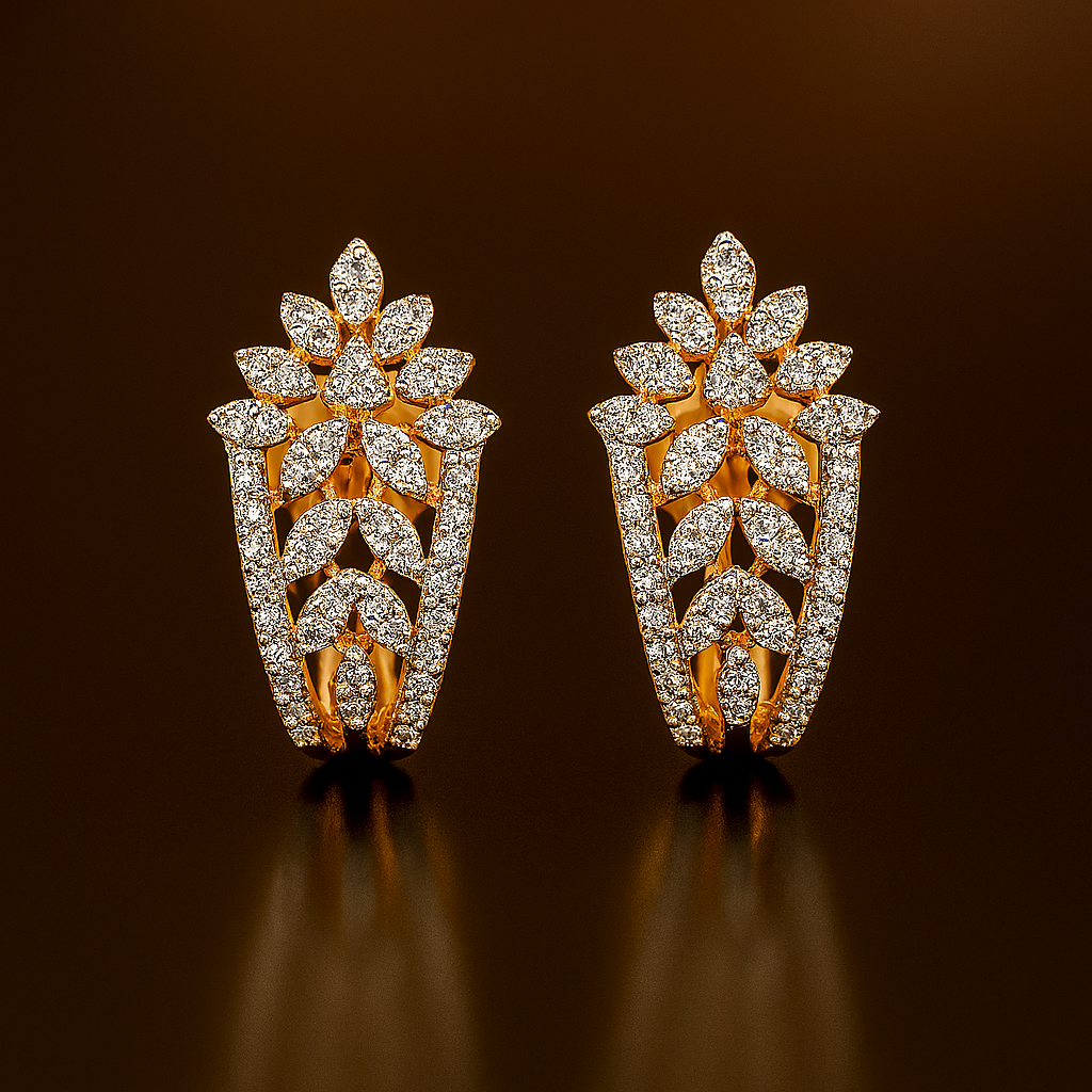 Ladies Floral Diamond Hoop Earrings