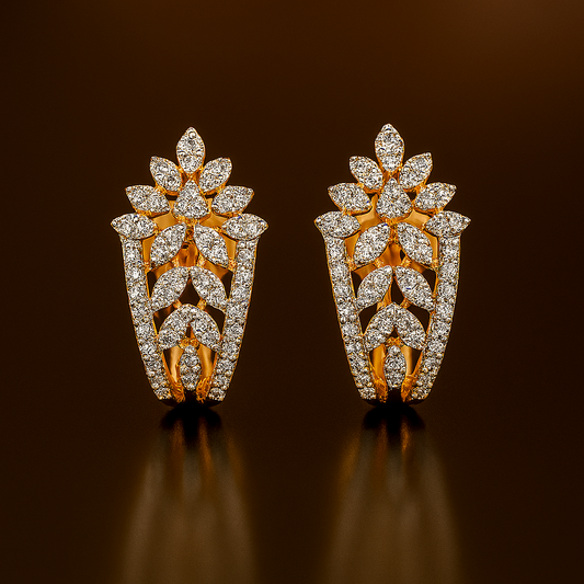 Ladies Floral Diamond Hoop Earrings