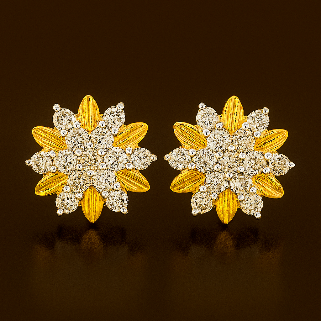 Ladies Floral Diamond Stud Earrings