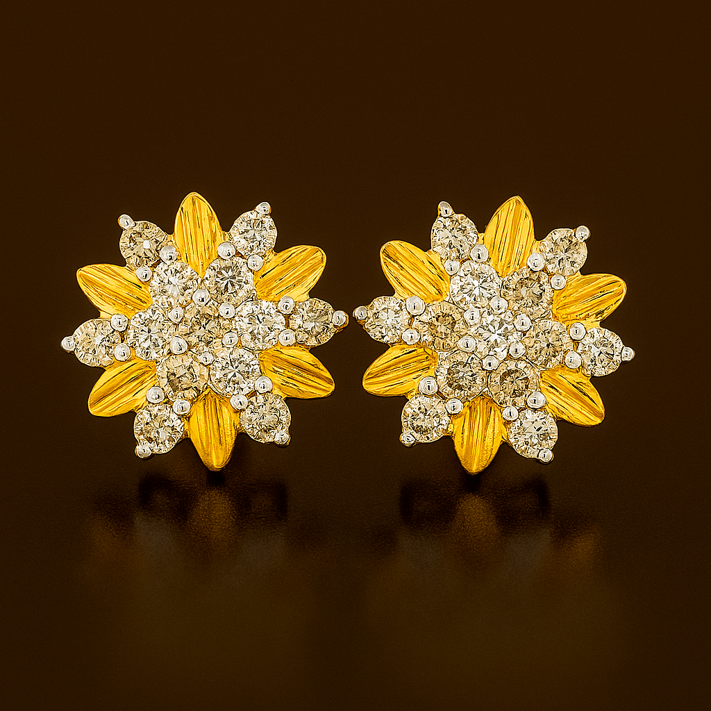 Ladies Floral Diamond Stud Earrings
