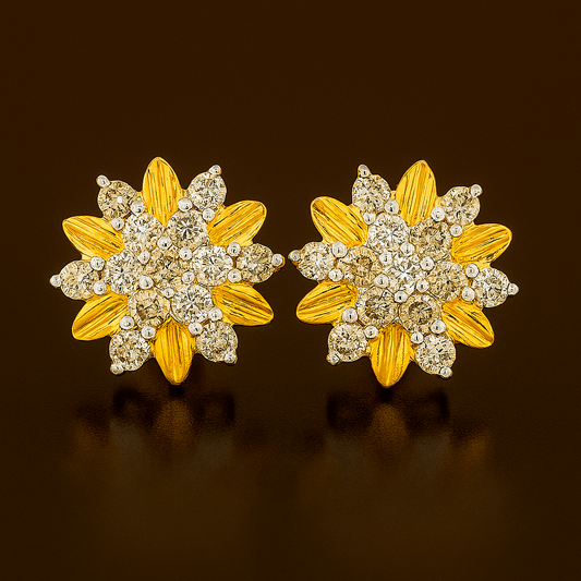 Ladies Floral Diamond Stud Earrings