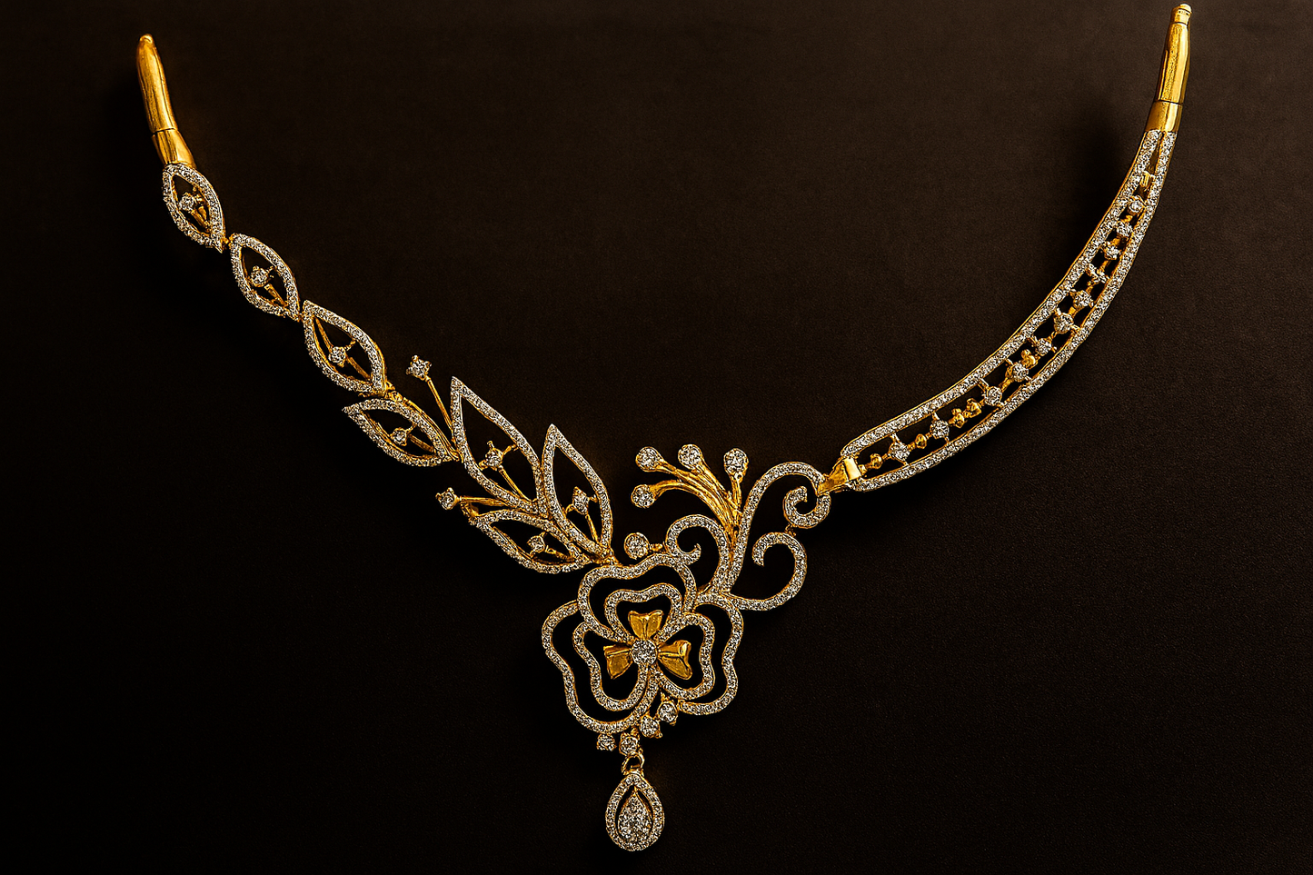 Ladies Royal Floral Diamond Necklace & Earrings Set