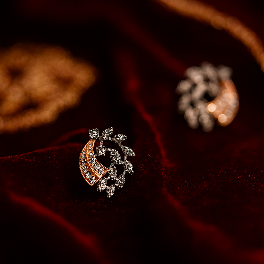 Peach Bloom Leaf Diamond Pendant & Ear-rings Set