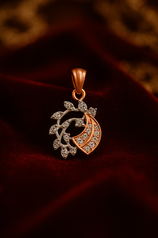 Peach Bloom Leaf Diamond Pendant & Ear-rings Set