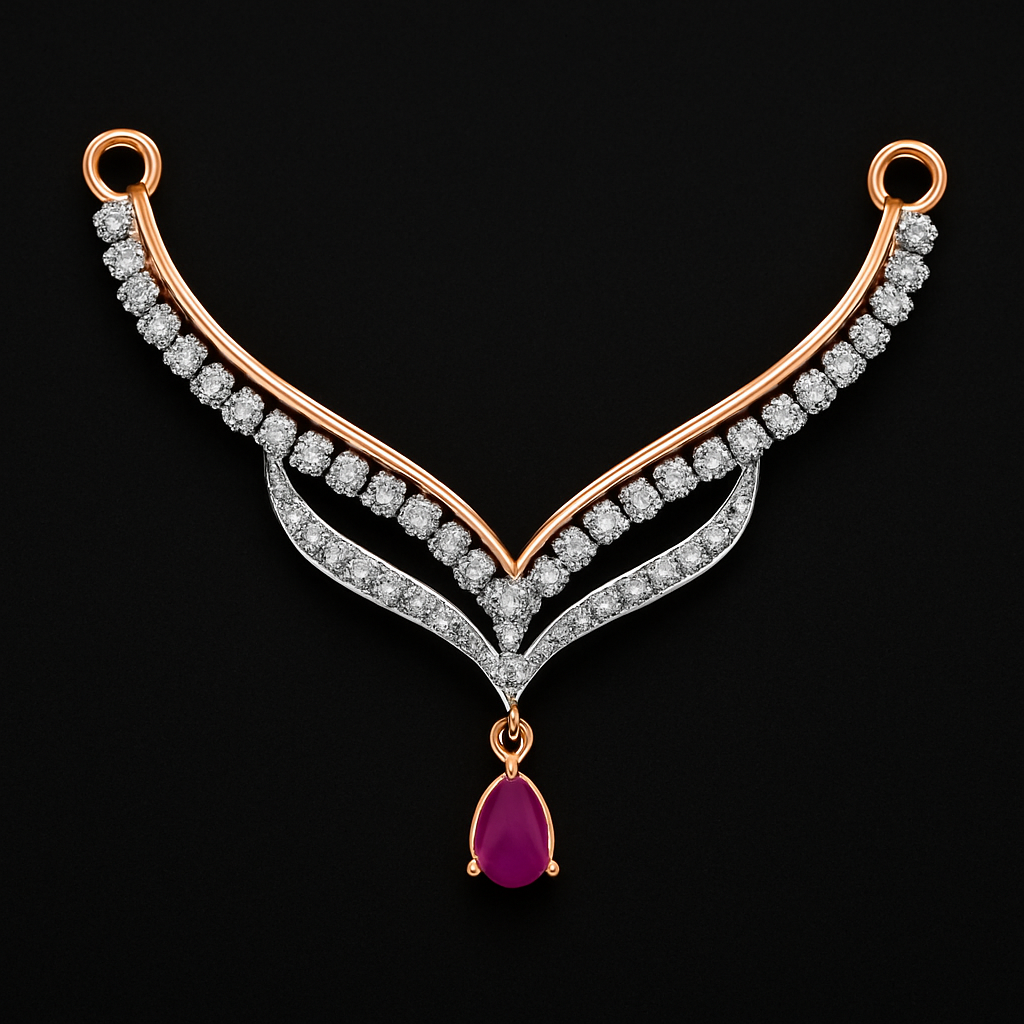 Crimson Bloom – Diamond Pendant with Ruby Drop