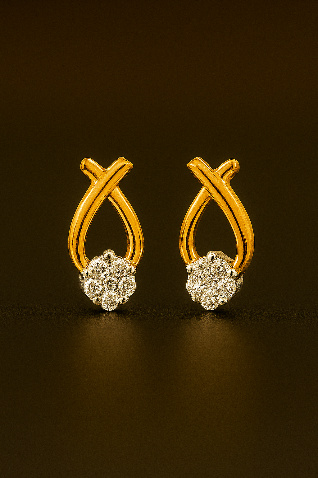 Ladies Criss-Cross Floral Diamond Earrings
