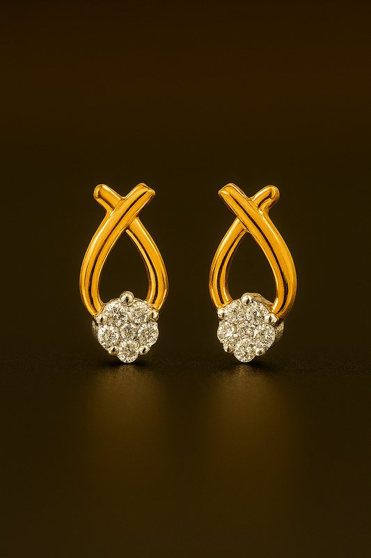 Ladies Criss-Cross Floral Diamond Earrings