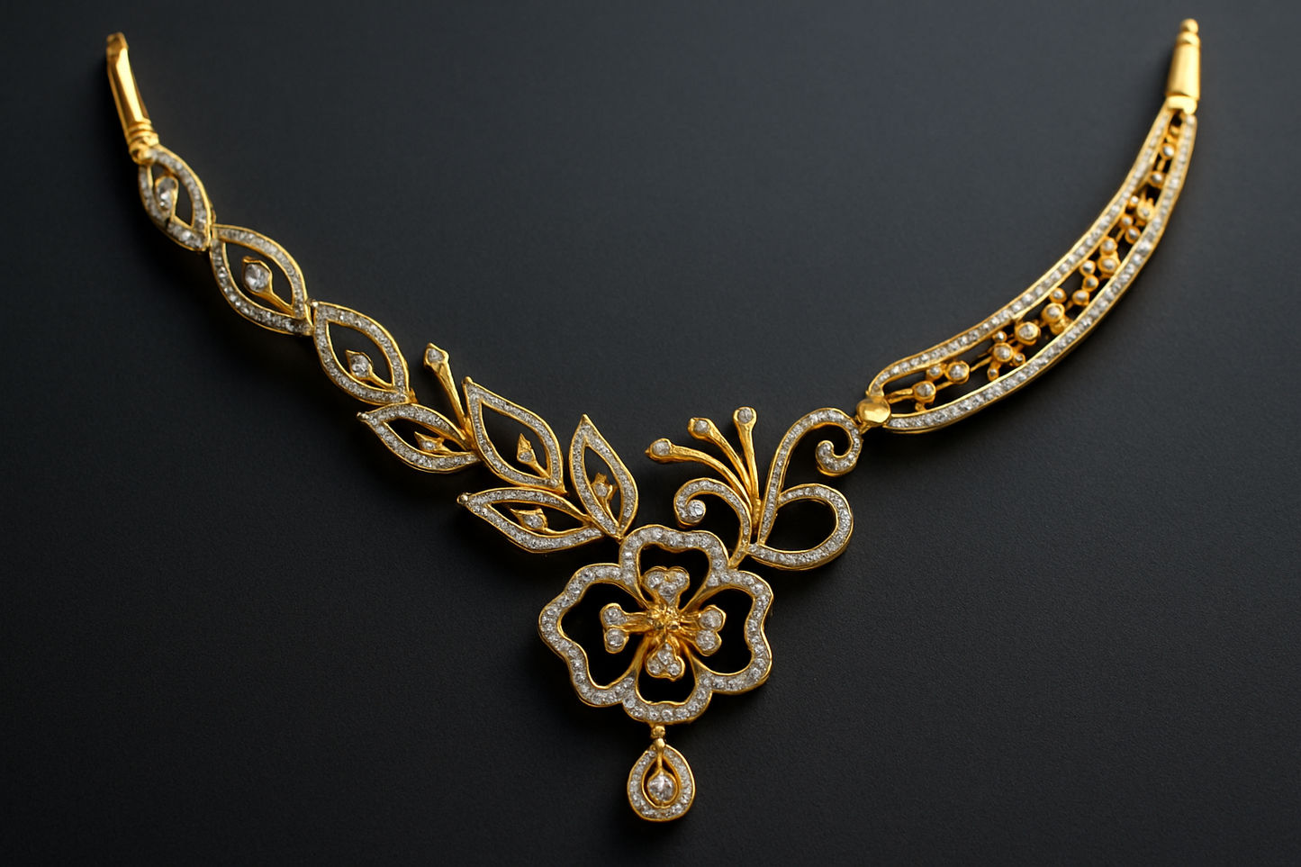 Ladies Royal Floral Diamond Necklace & Earrings Set