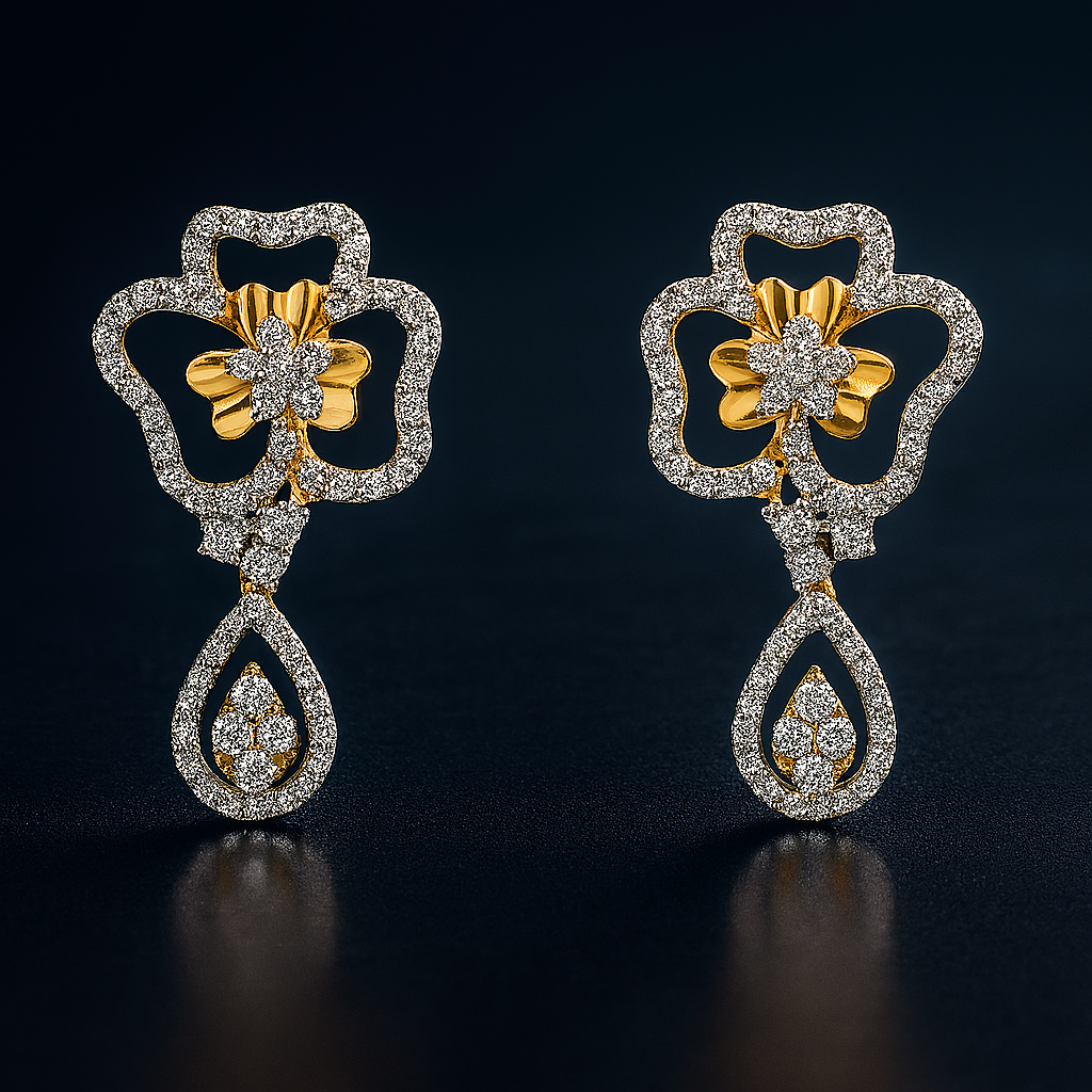 Ladies Royal Floral Diamond Necklace & Earrings Set