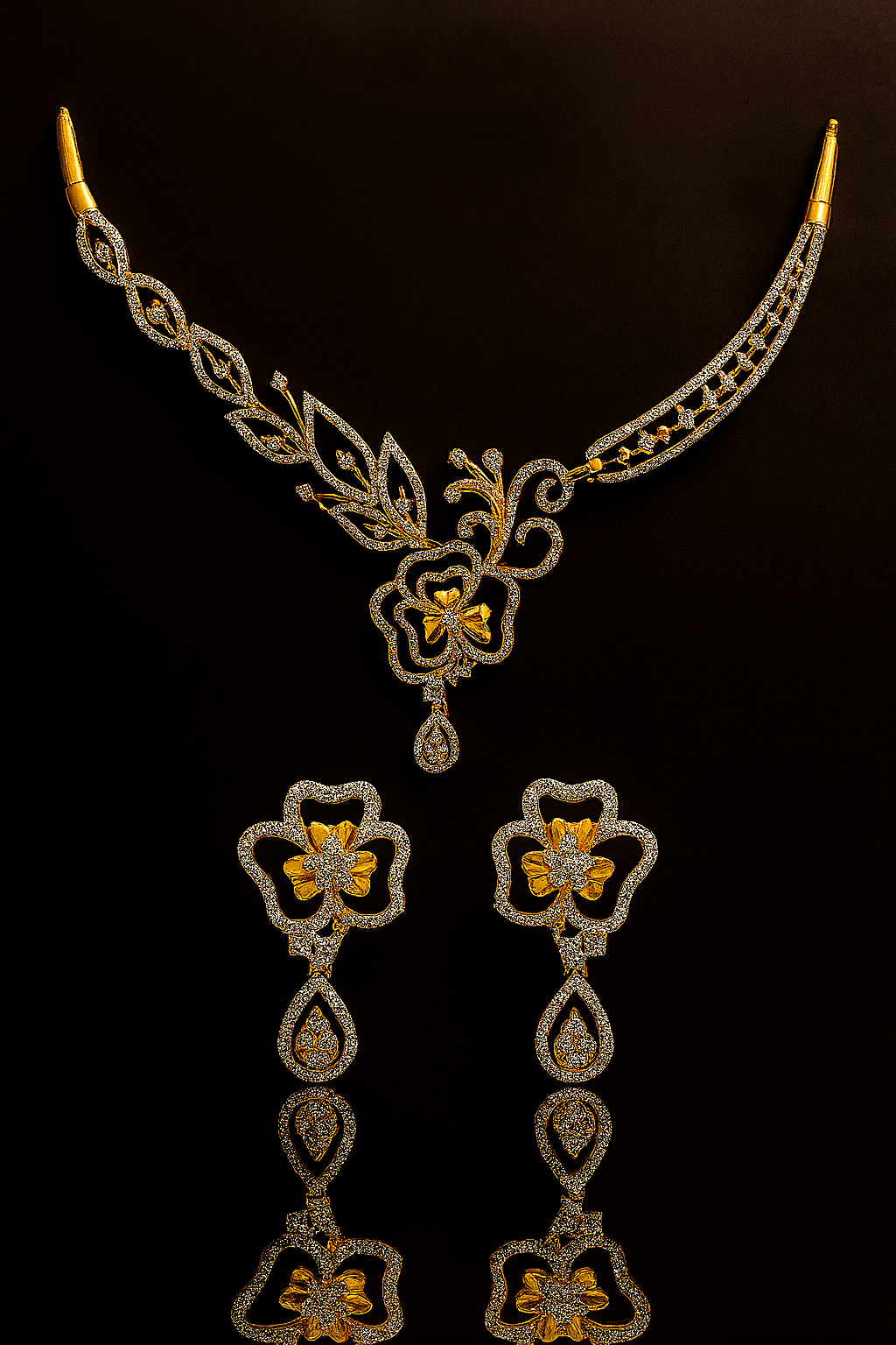 Ladies Royal Floral Diamond Necklace & Earrings Set