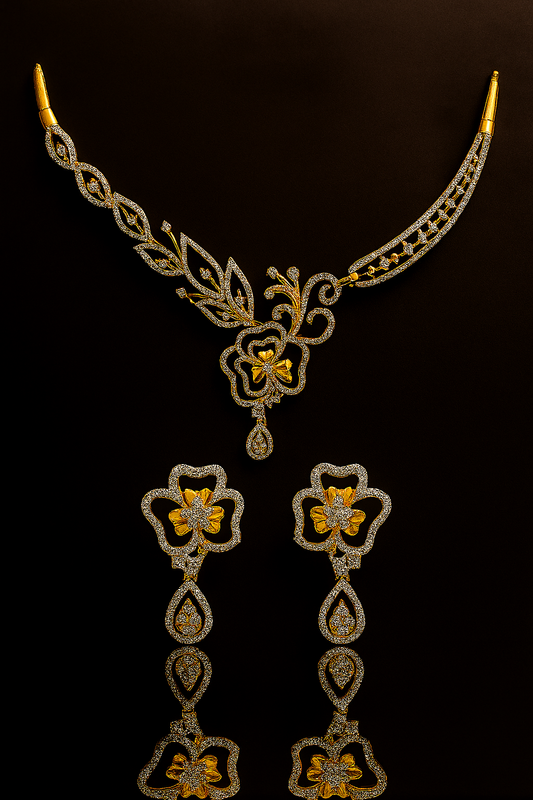 Ladies Royal Floral Diamond Necklace & Earrings Set