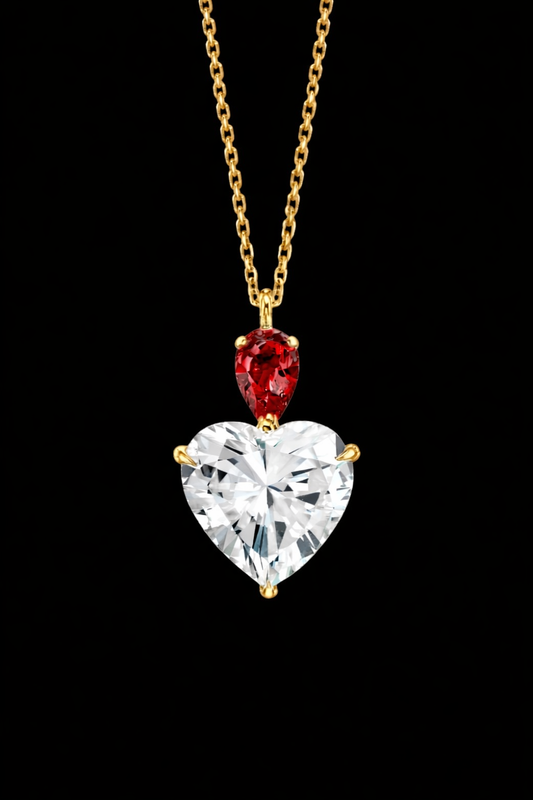 Radiant Heart Diamond Pendant with Ruby Accent