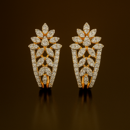 Ladies Floral Diamond Hoop Earrings