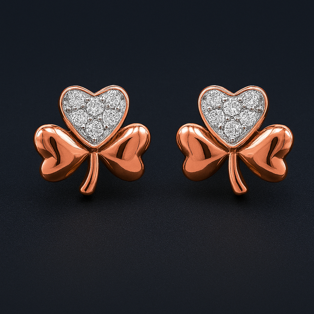 Ladies Clover Heart Diamond Earrings