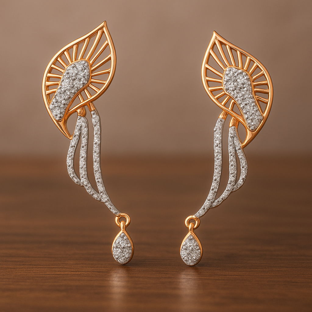 Ladies Leaf Cascade Diamond Necklace Set