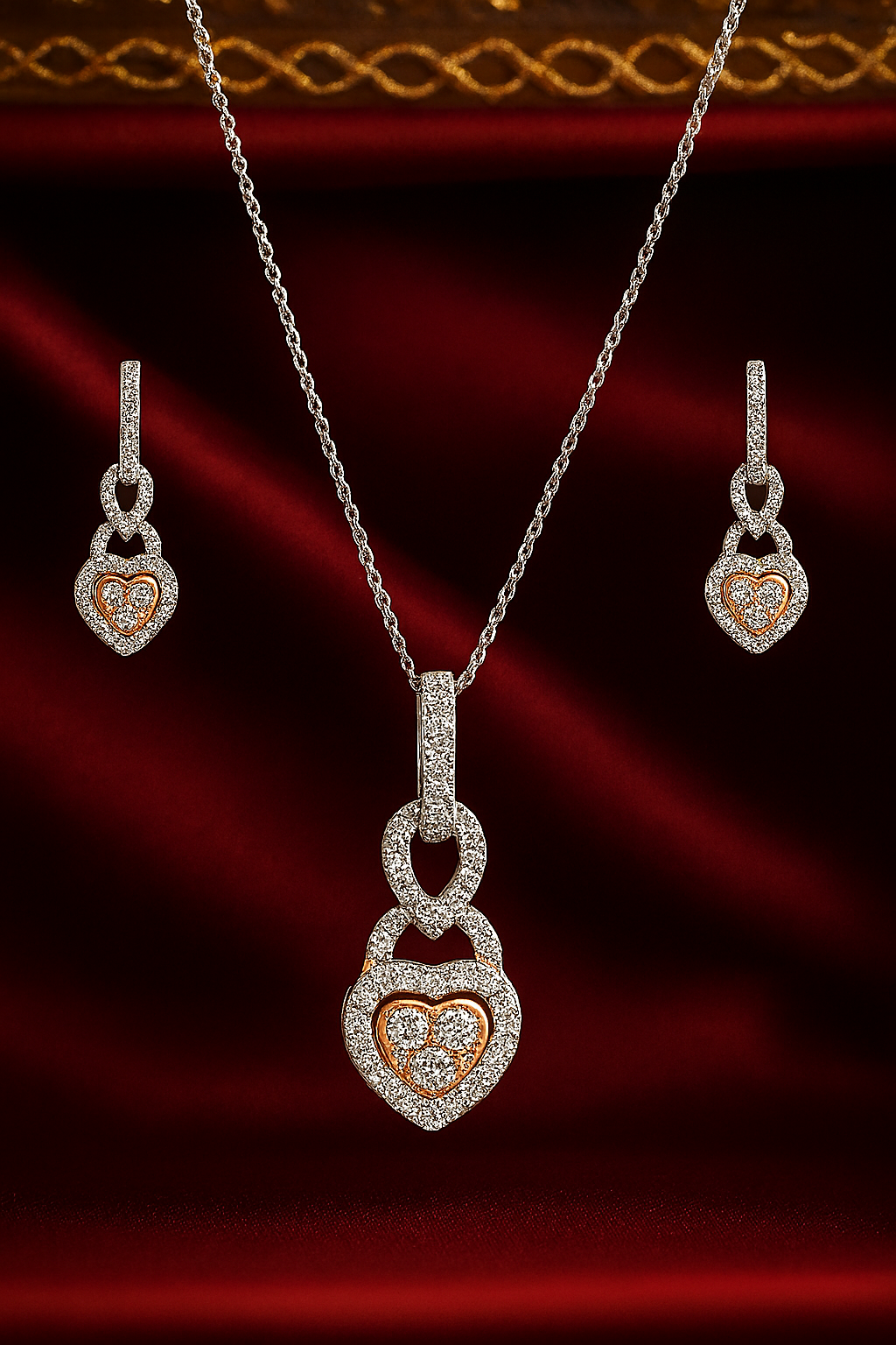 Twilight Hearts Diamond Pendant & Ear-rings Set