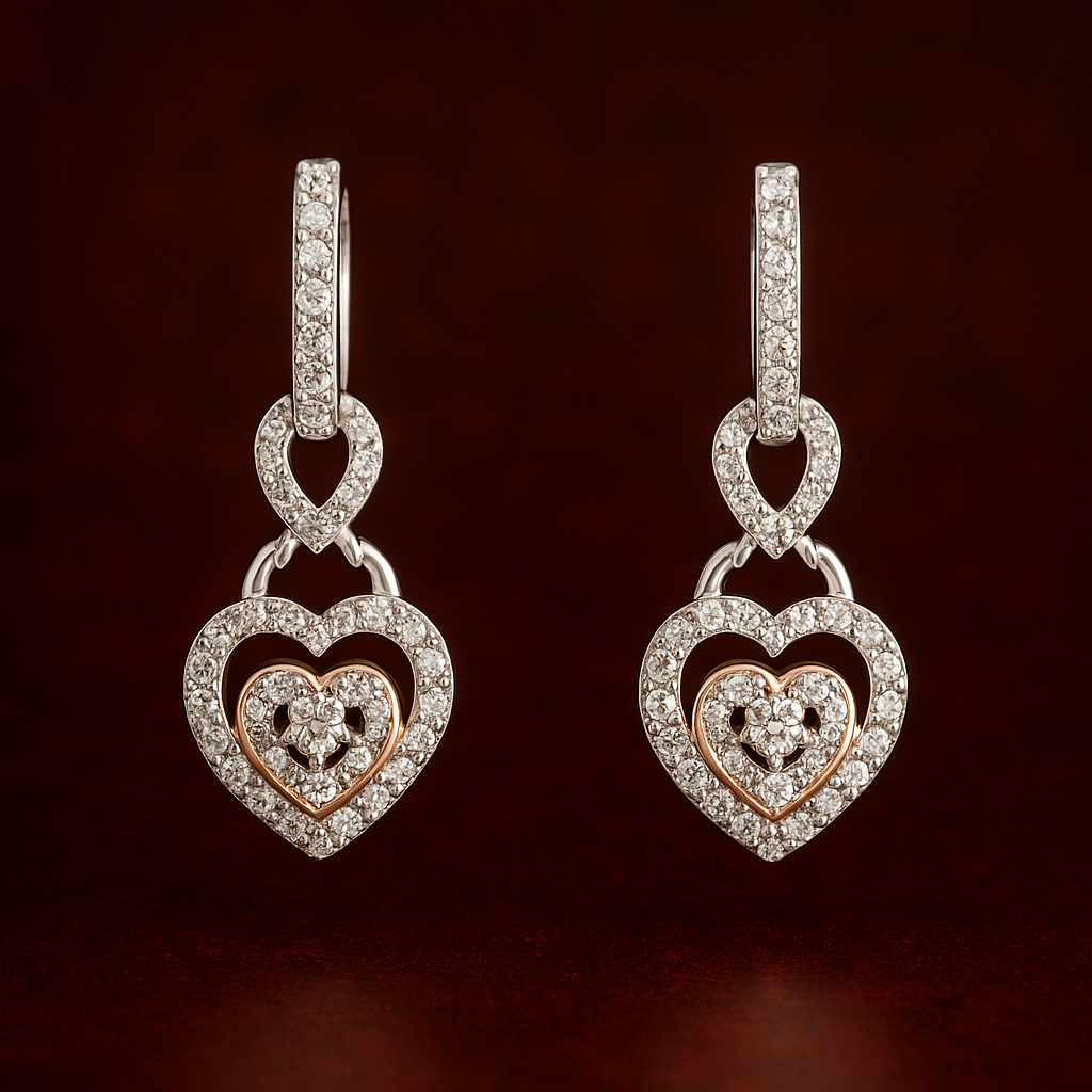 Twilight Hearts Diamond Pendant & Ear-rings Set