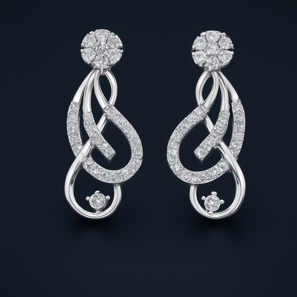 Ladies Twisted Loop Diamond Earrings