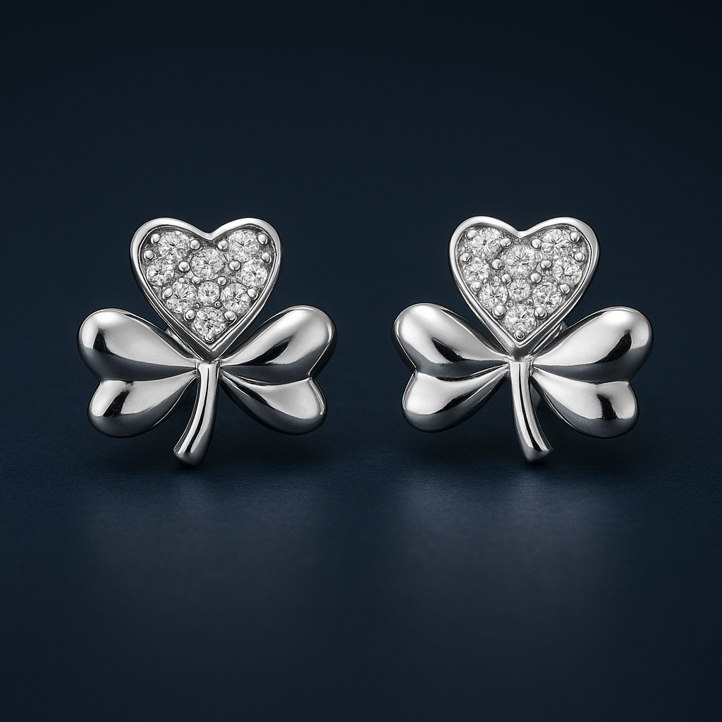 Ladies Clover Heart Diamond Earrings