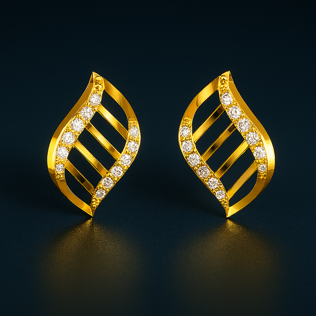 Ladies Leaf Curve Diamond Earrings