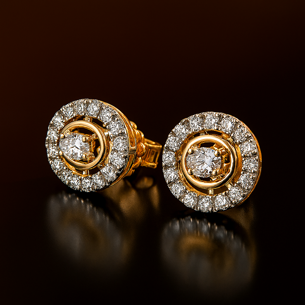 Ladies Halo Round Diamond Stud Earrings