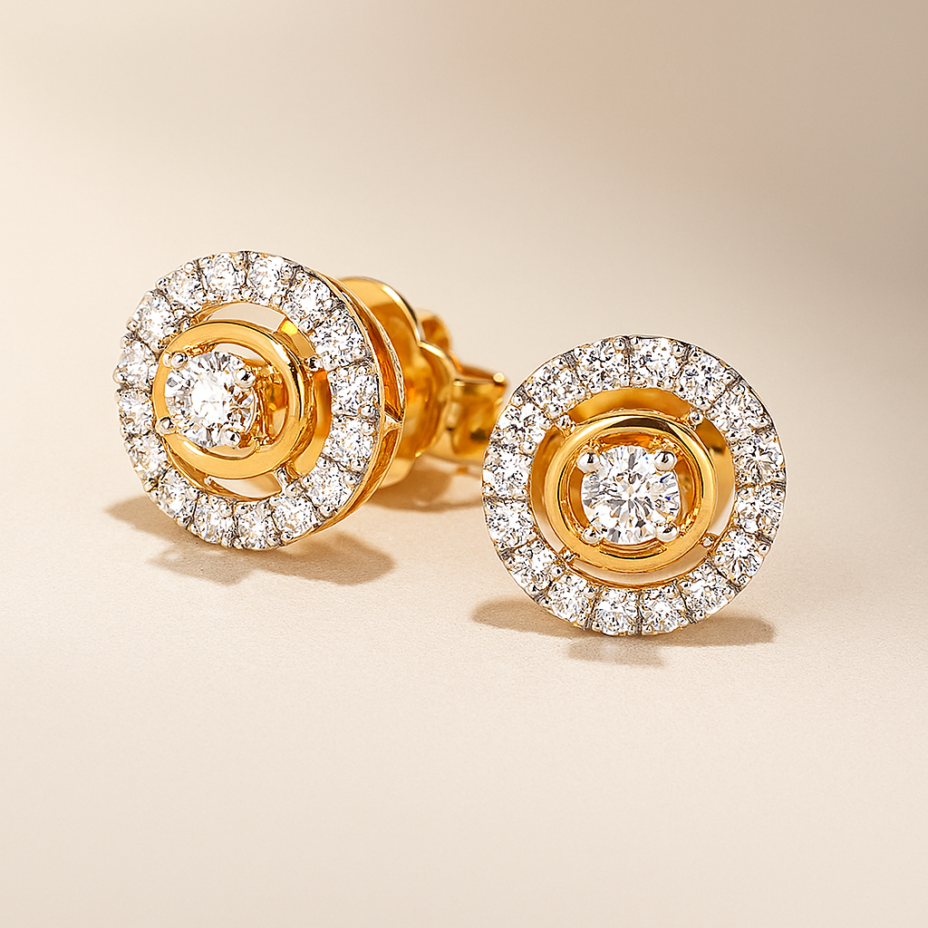Ladies Halo Round Diamond Stud Earrings