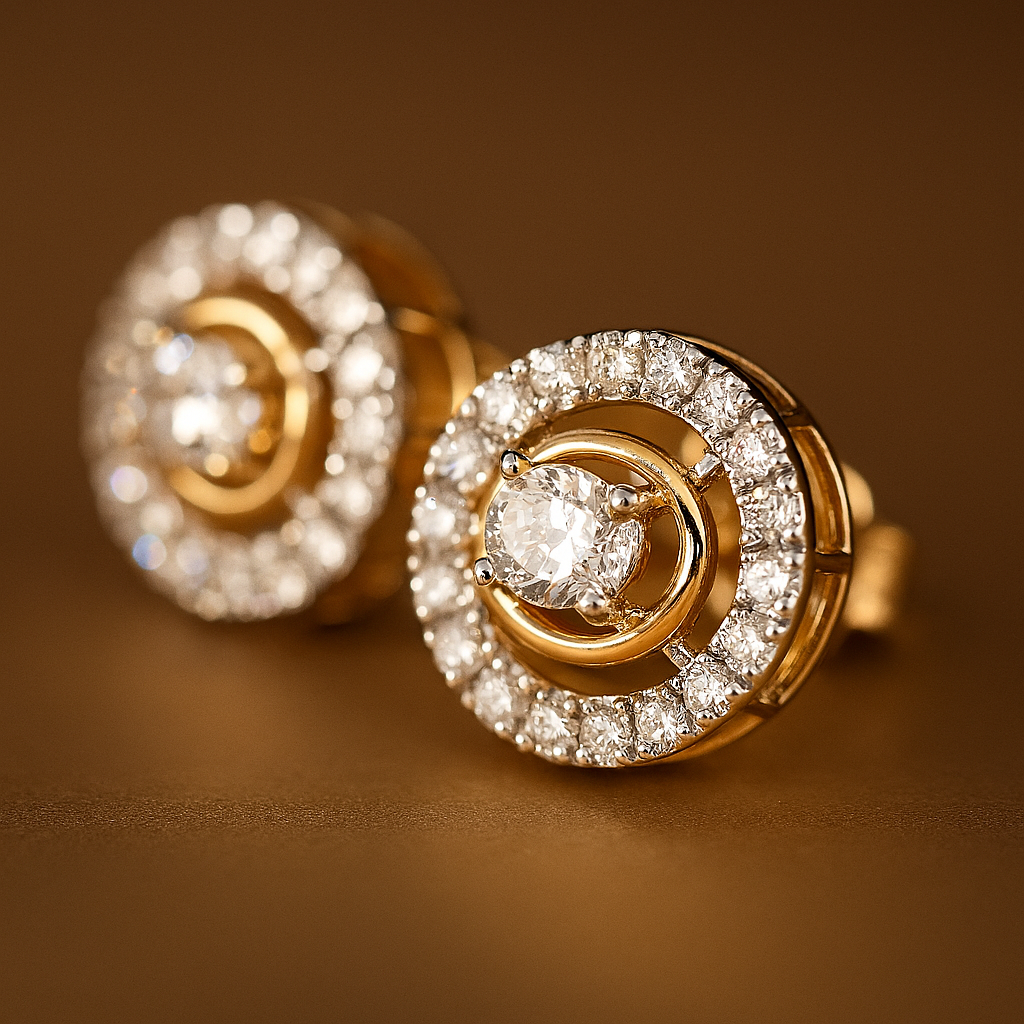 Ladies Halo Round Diamond Stud Earrings