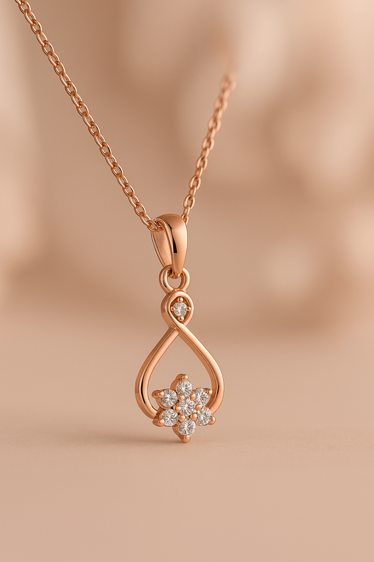 Floral Drop Diamond Pendant - Rose Gold