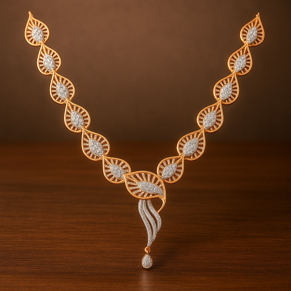 Ladies Leaf Cascade Diamond Necklace Set
