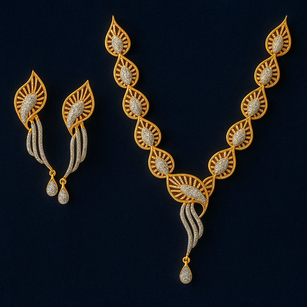 Ladies Leaf Cascade Diamond Necklace Set