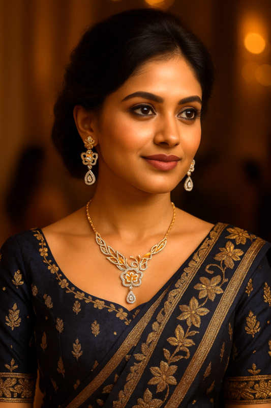 Ladies Royal Floral Diamond Necklace & Earrings Set