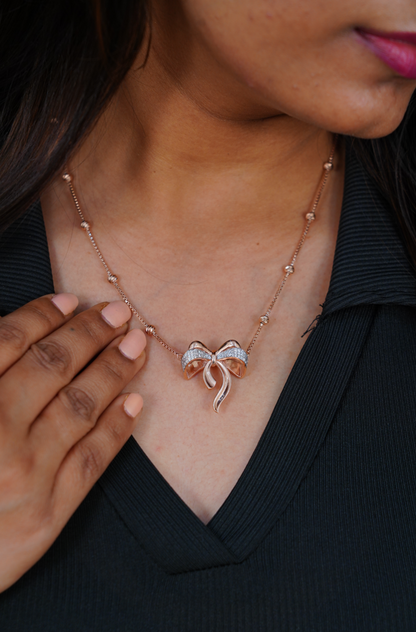 Aurora Ribbon Bow Pendant with Chain